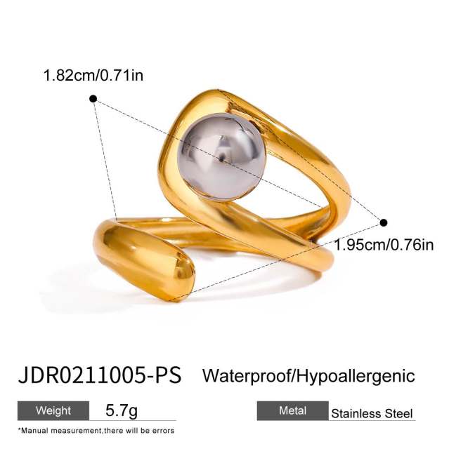 Chunky gold color pearl bead ball bead design stainless steel rings