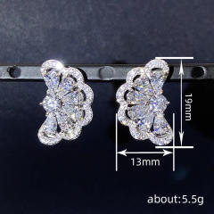 Delicate diamond semicircle flower copper earrings