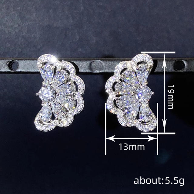 Delicate diamond semicircle flower copper earrings
