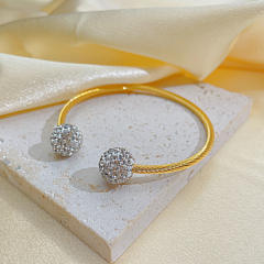 Simple diamond ball bead stainless steel bangle cuff bangle