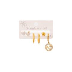 Hollow circle diamodn star heart stainless steel earrings set