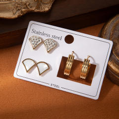 Classic diamond fan stainless steel earrings set