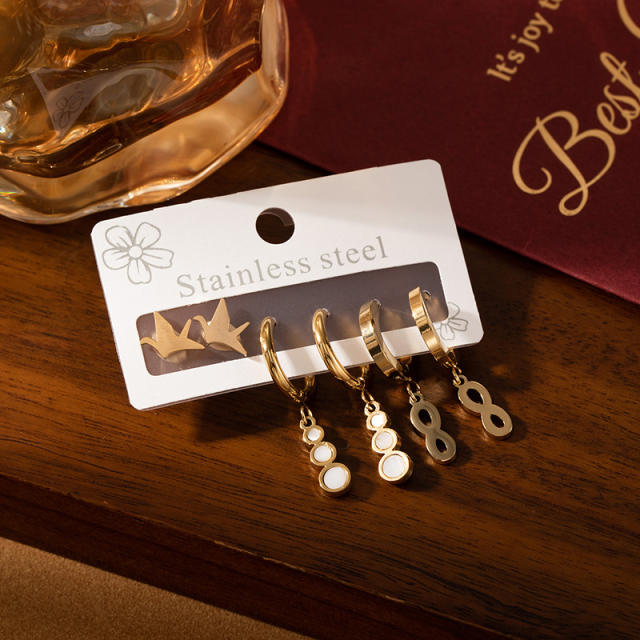 Concise infinity symbol stainless steel earrings set