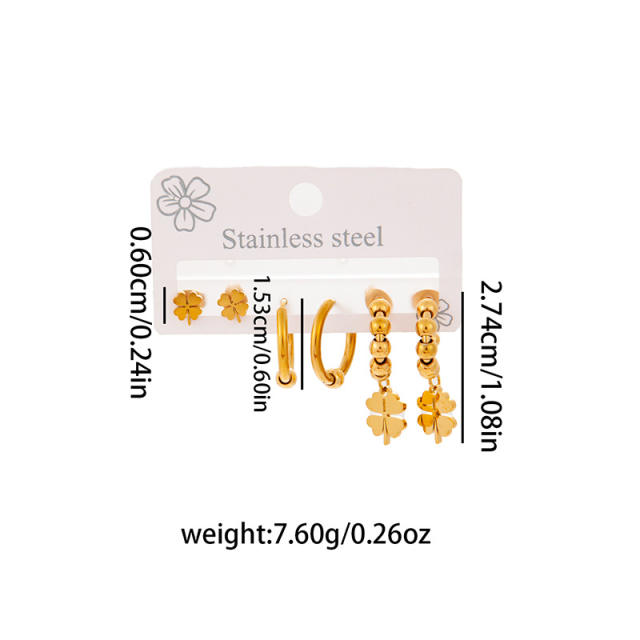 Classic gold color clover bead earrings set stainless steel earrings