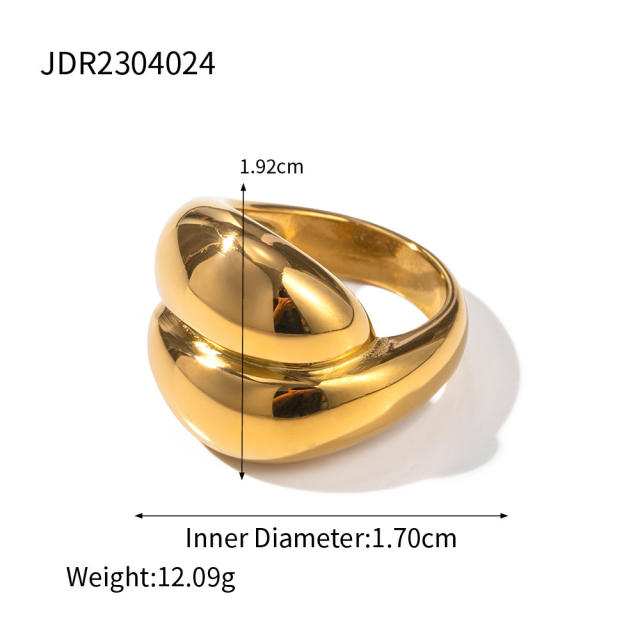 Chunky gold color pearl bead ball bead design stainless steel rings