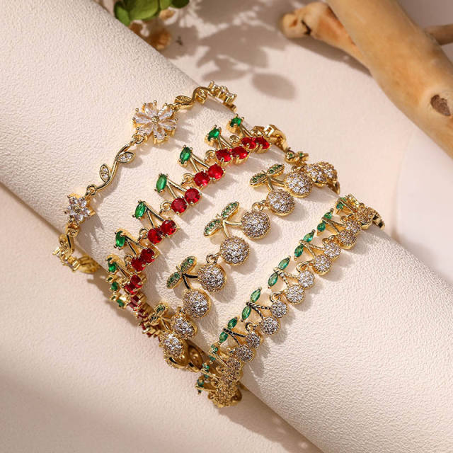 Delicate full diamond cherry copper bracelet tennis bracelet