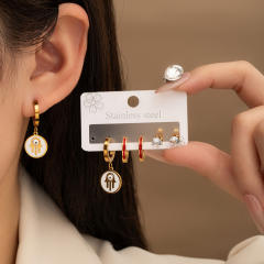 Concise hasma hand stainless steel earrings set