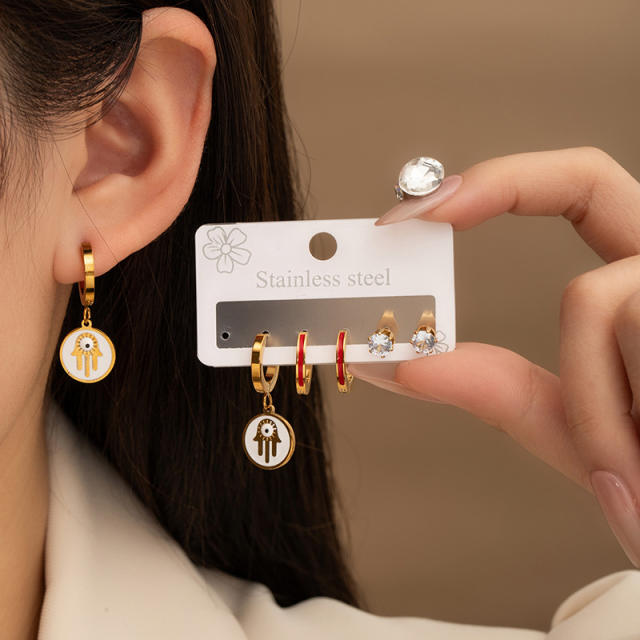 Concise hasma hand stainless steel earrings set