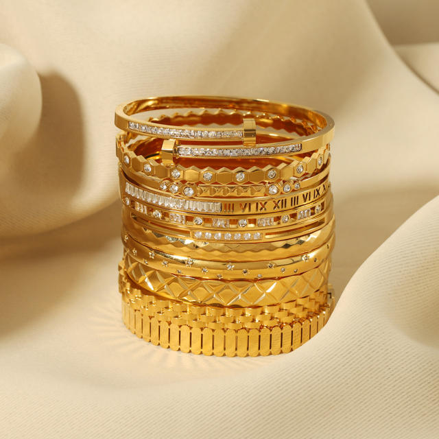 Delicate cubic zircon statement stainless steel bangle gold bangle