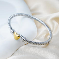Heart wire rope bracelet 18k gold diamond stainless steel bangle