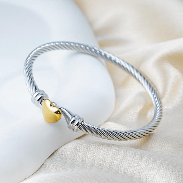 Heart wire rope bracelet 18k gold diamond stainless steel bangle