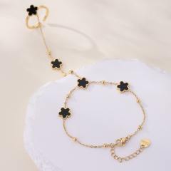 Classic color five petal flower stainless steel ring bracelet