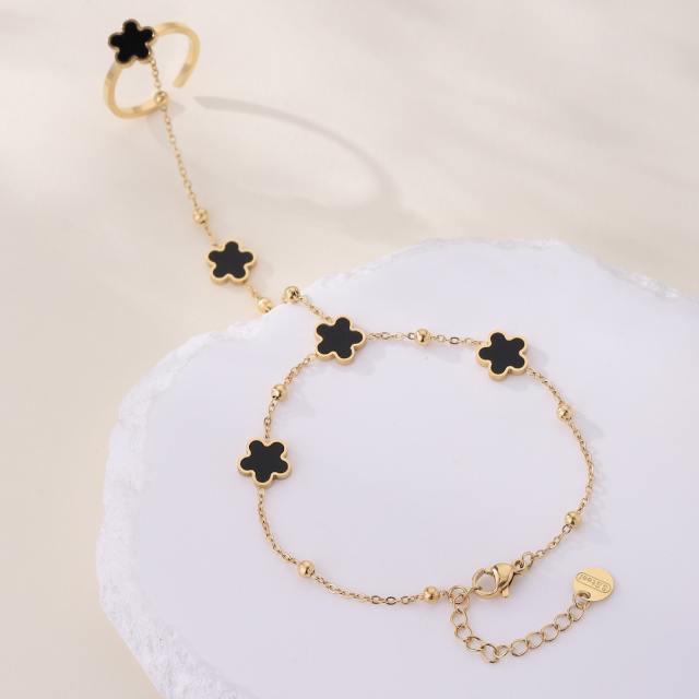 Classic color five petal flower stainless steel ring bracelet