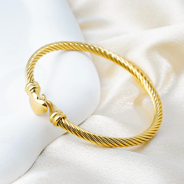 Heart wire rope bracelet 18k gold diamond stainless steel bangle