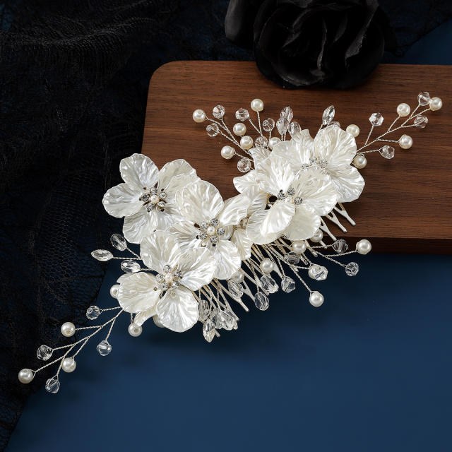 Korean fashion white shell flower handmade hair combs for bridal