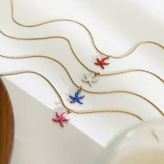 Handmade Enamel Starfish Pendant Necklace women stainless steel necklace