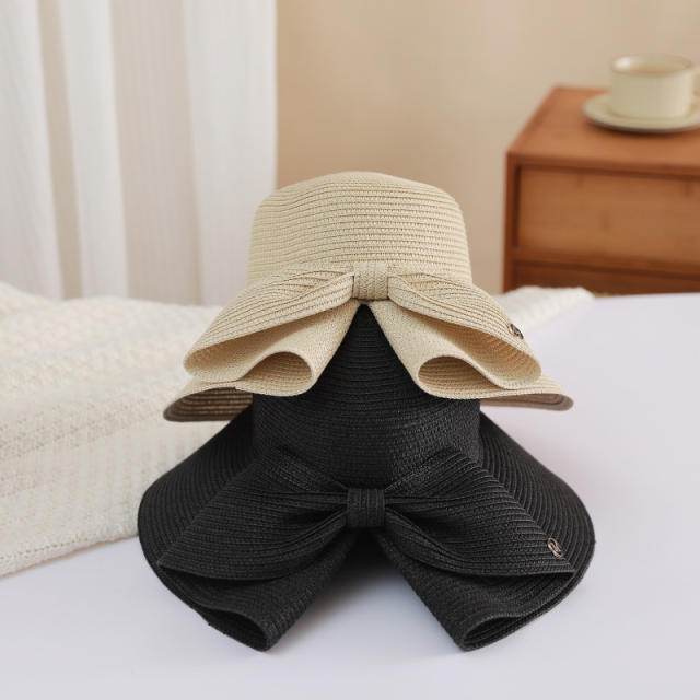 Sunscreen Straw Hat Summer Travel All-match Bow Open Eaves Sunshade bucket hat