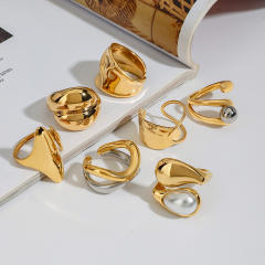 Chunky gold color pearl bead ball bead design stainless steel rings