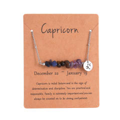 Colorful natural stone zodic charm stainless steel necklace with card