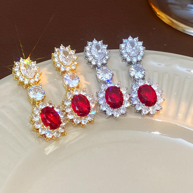 Delicate ruby cubic zircon statement dangle earrings drop earrings
