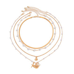 Holiday beach trend imitation pearl bead starfish pendant layer necklace