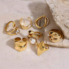 Chunky gold color pearl bead ball bead design stainless steel rings