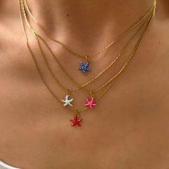 Handmade Enamel Starfish Pendant Necklace women stainless steel necklace