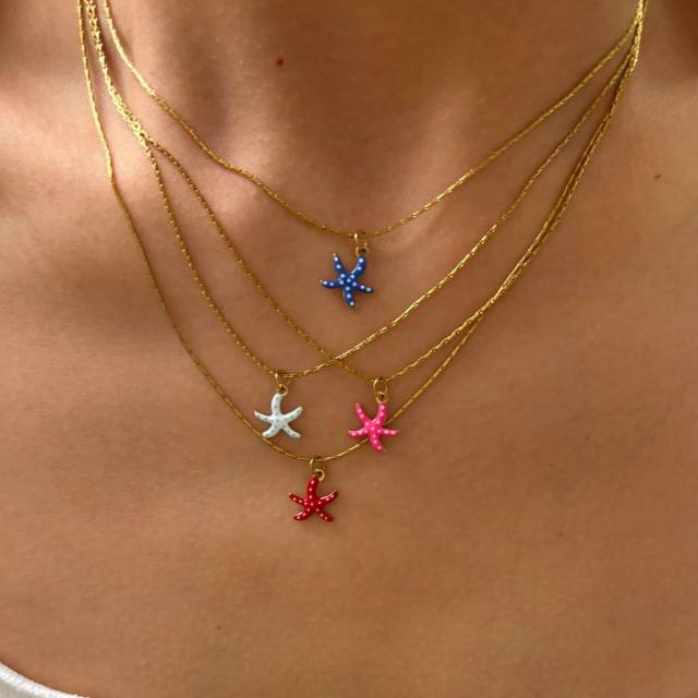 Handmade Enamel Starfish Pendant Necklace women stainless steel necklace