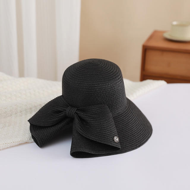 Sunscreen Straw Hat Summer Travel All-match Bow Open Eaves Sunshade bucket hat