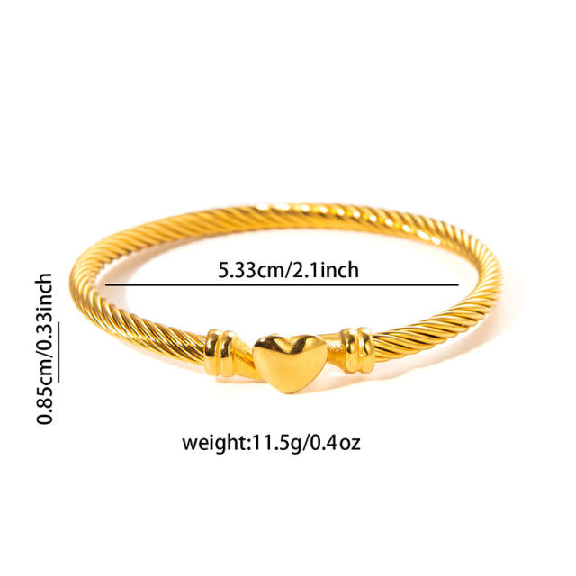 Heart wire rope bracelet 18k gold diamond stainless steel bangle