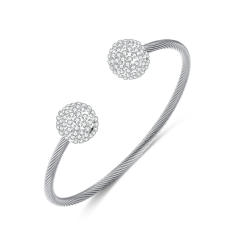 Simple diamond ball bead stainless steel bangle cuff bangle