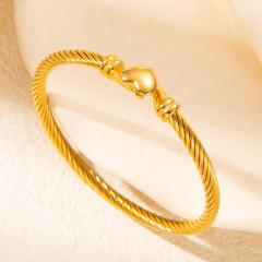 Heart wire rope bracelet 18k gold diamond stainless steel bangle