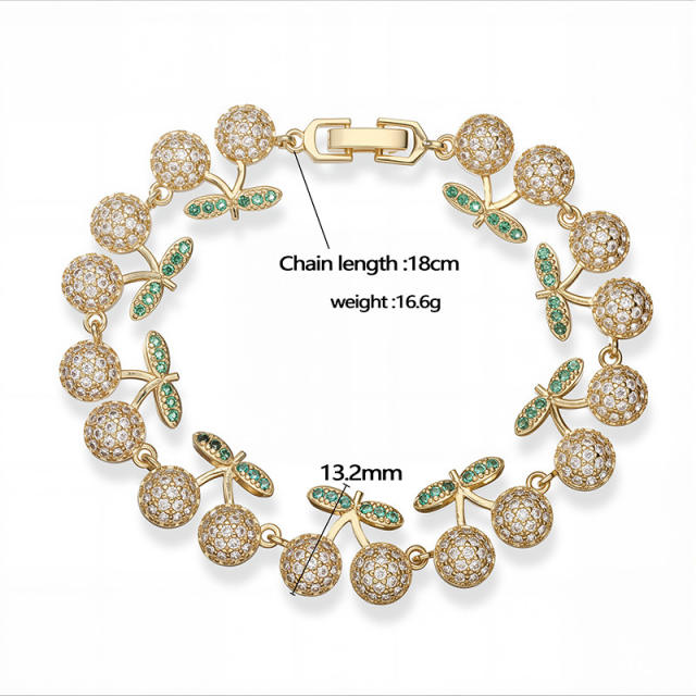 Delicate full diamond cherry copper bracelet tennis bracelet
