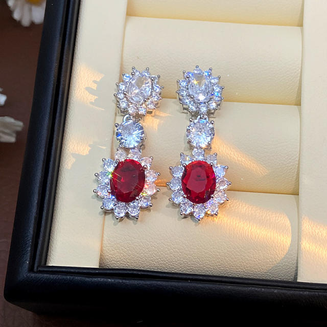 Delicate ruby cubic zircon statement dangle earrings drop earrings