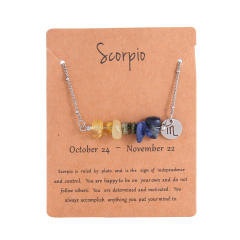 Colorful natural stone zodic charm stainless steel necklace with card
