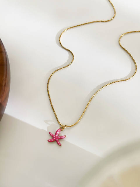 Handmade Enamel Starfish Pendant Necklace women stainless steel necklace