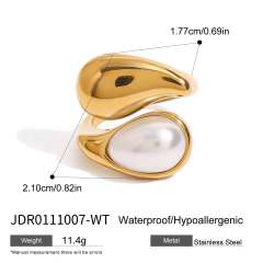 Chunky gold color pearl bead ball bead design stainless steel rings