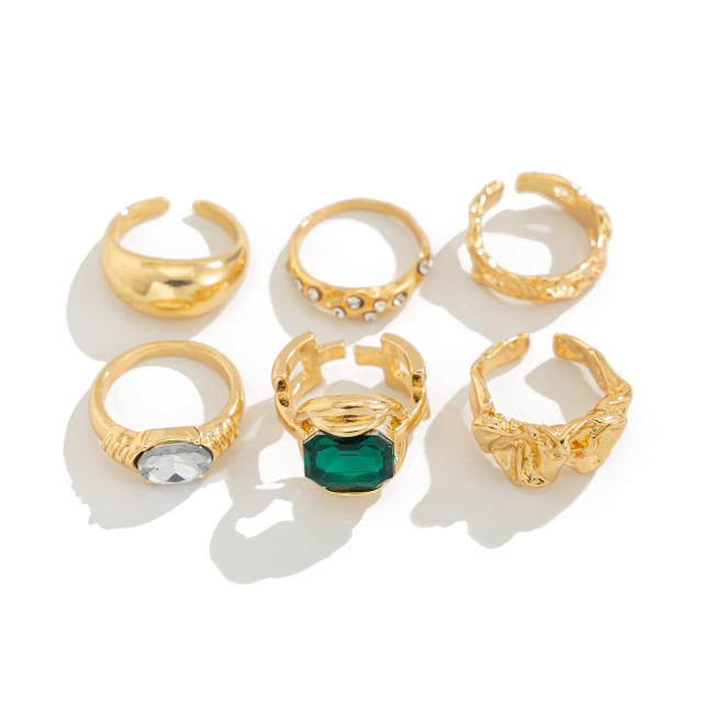 Chunky colorful rhinestone statement rings set
