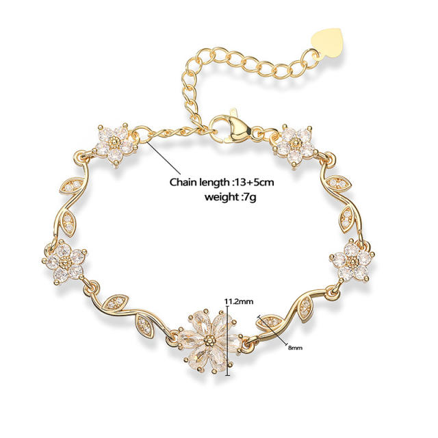 Delicate full diamond cherry copper bracelet tennis bracelet