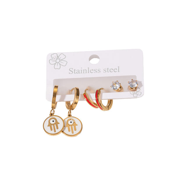 Concise hasma hand stainless steel earrings set