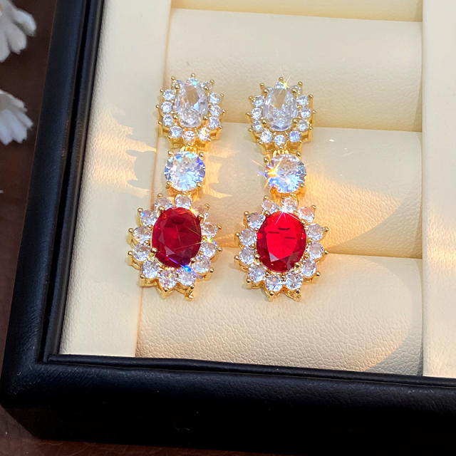 Delicate ruby cubic zircon statement dangle earrings drop earrings