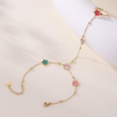 Classic color five petal flower stainless steel ring bracelet