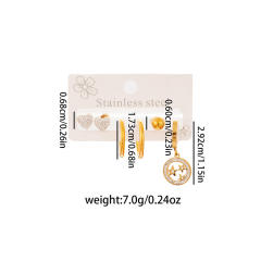 Hollow circle diamodn star heart stainless steel earrings set