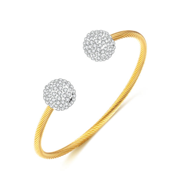 Simple diamond ball bead stainless steel bangle cuff bangle