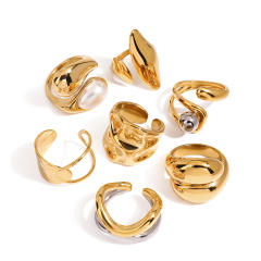 Chunky gold color pearl bead ball bead design stainless steel rings
