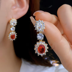 Delicate ruby cubic zircon statement dangle earrings drop earrings