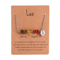 Colorful natural stone zodic charm stainless steel necklace with card