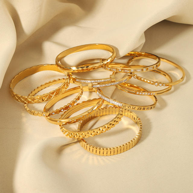 Delicate cubic zircon statement stainless steel bangle gold bangle