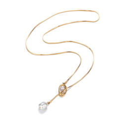 Easy match elegant pearl bead lariet necklace stainless steel long necklace
