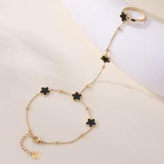 Classic color five petal flower stainless steel ring bracelet